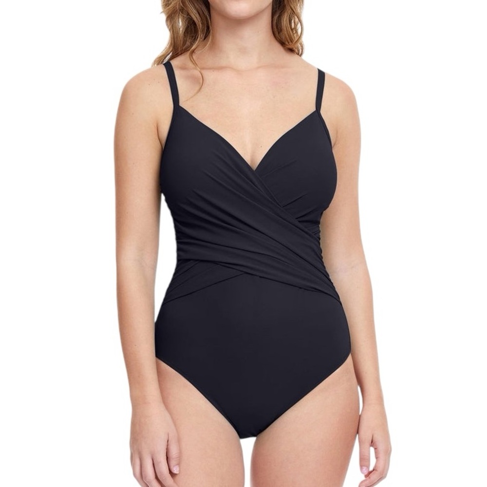 PROFILE BY GOTTEX black modest tummy control one piece swimsuit size 6 NWT